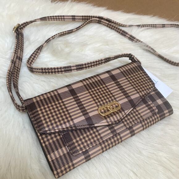 TIME and TRU Brown Plaid Faux Leather Crossbody Clutch Wallet-on-a-String NWT - Picture 13 of 13